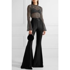Beaufille Navi Satin-Jacquard Flared Pants 4 Black